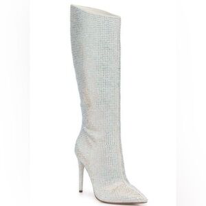 Jennifer Lopez White Rhinestone Knee High Boots NEW IN BOX